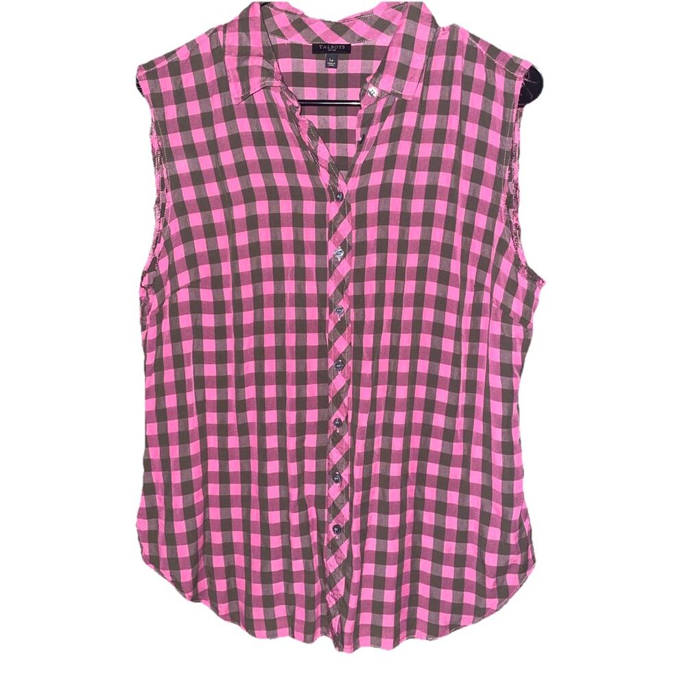 Women’s Talbots Petites Sleeveless Flannel Button Down Relaxed Blouse Sz Lp